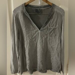 Unravel Project Gray Long sleeve v-neck with Silver Accents